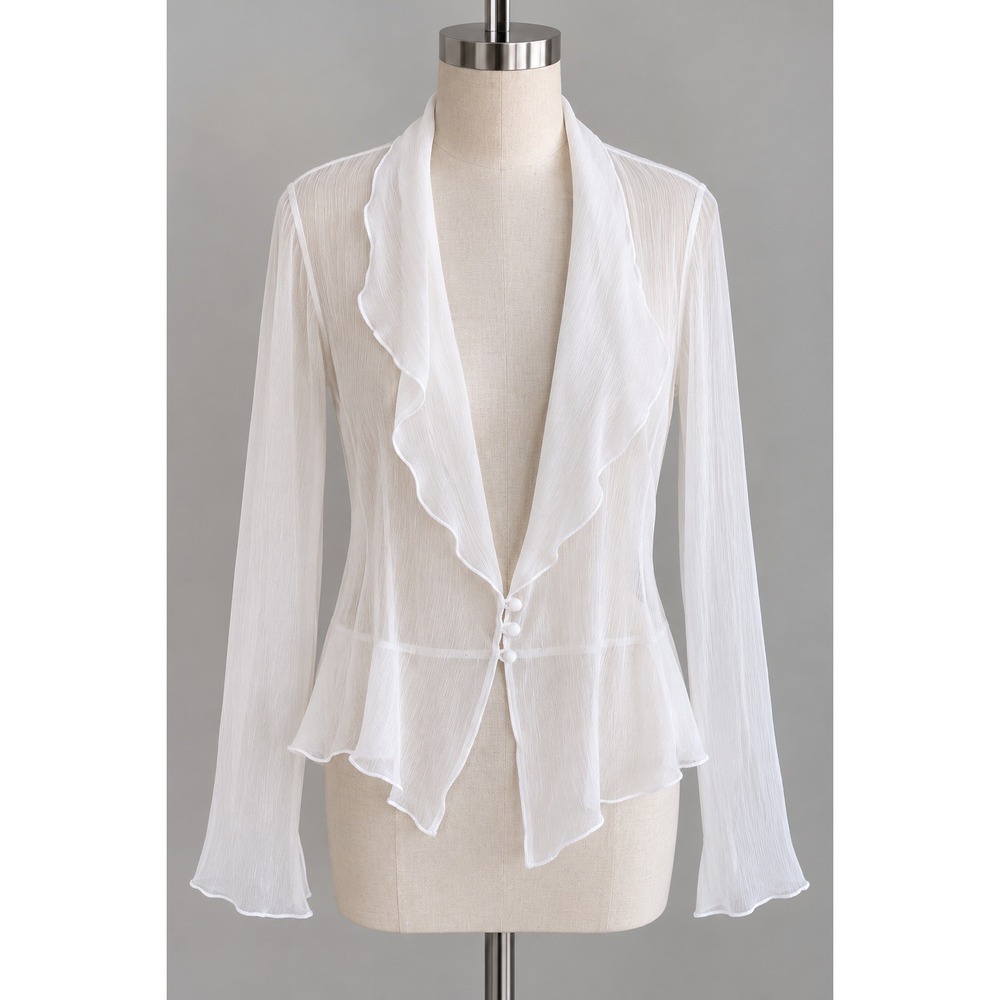 Hartwell 100% Silk Sheer Ruffle Blouse M White Y2K Romantic Fairycore